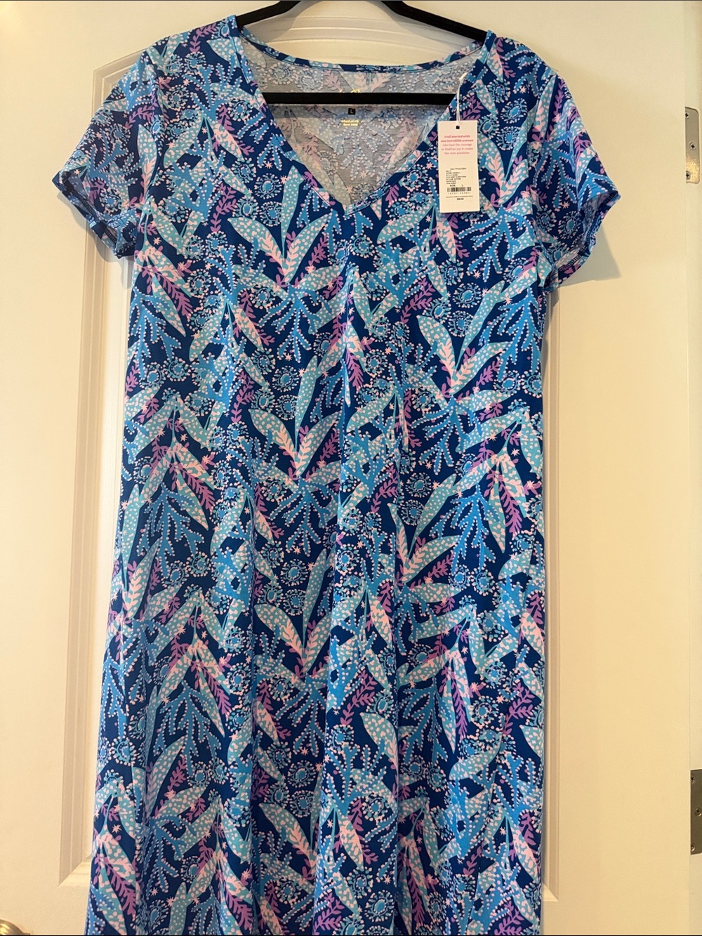 Lilly Pulitzer Blue Pink Floral V-Neck Short Sleeve Dress